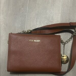 Steve Madden Cognac Brown Crossbody Bag with Gold Hardware